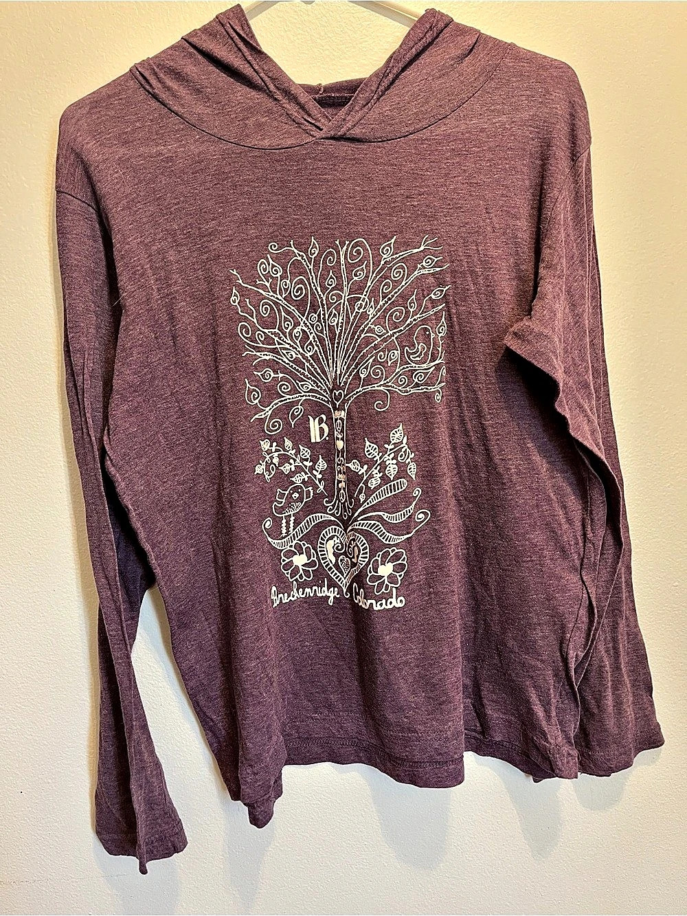 M V Sport Breckenridge Colorado Graphic Hoodie Bell Sleeved Purple XL